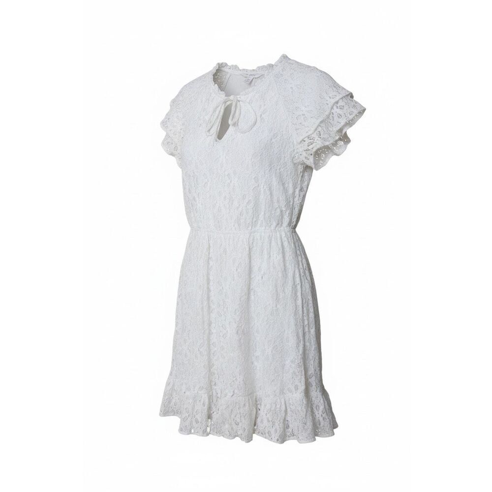 NWOT LC Lauren Conrad Lace Double Ruffled Sleeve Fit & Flare Dress White Size XS